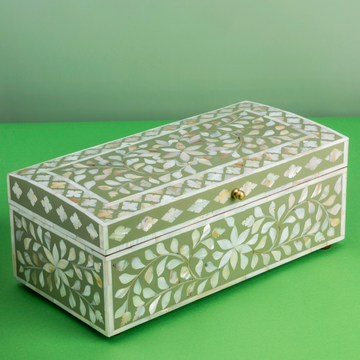 Jodhpur Mother of Pearl Decor Box, Olive, 16