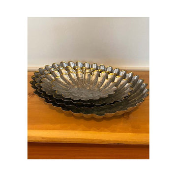 Fluted Galvanized Metal Serving Tray, Oval, Set of 4