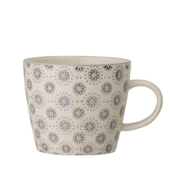 Stoneware Mug with Grey Hand-Stamped Pattern, Cream