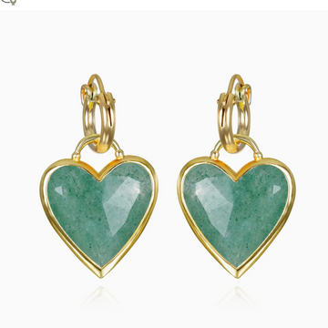 Framed Heart Huggies, Aventurine