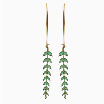 Athena Leaf Earrings, Verdigris