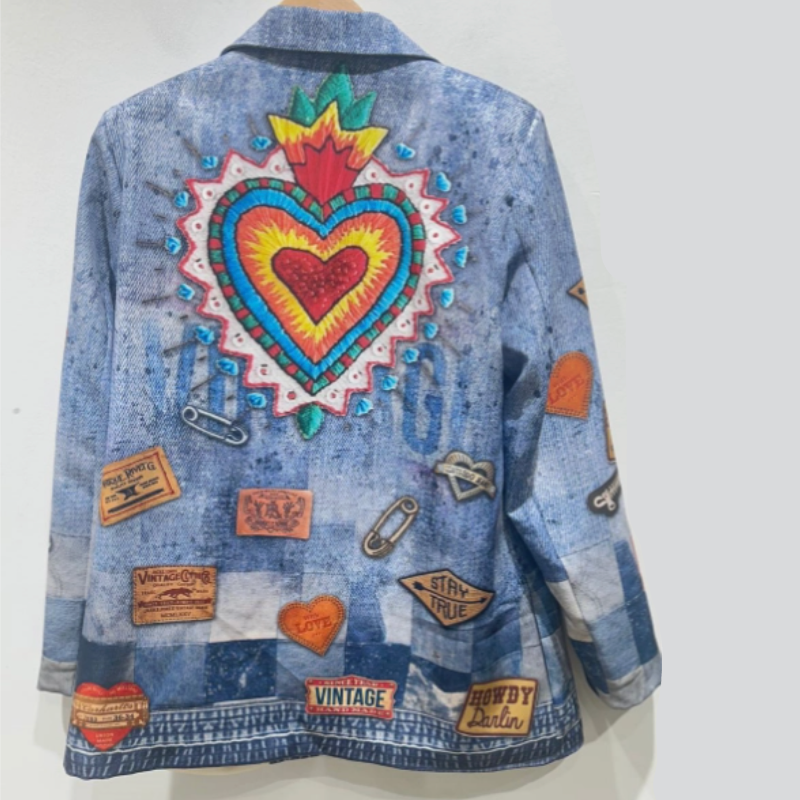Italian Denim Pop Art Patchwork Blazer
