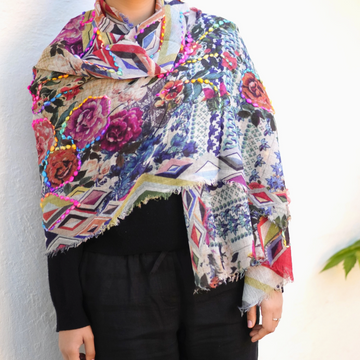 Gul Embroidered Floral Wool Scarf/Wrap, Multi