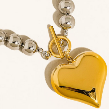 Raissa 18K Gold Two Tone Heart Necklace