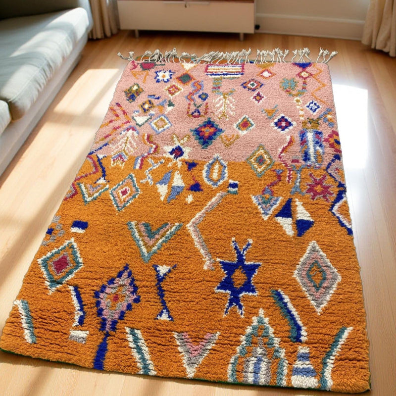 Beni Ourain Moroccan Rug, Orange/Pink, 4x6
