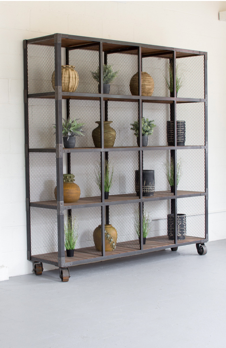 Metal & Recycled Wood 16 Cube Wall Unit