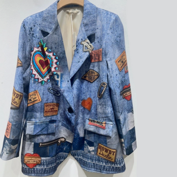 Italian Denim Pop Art Patchwork Blazer