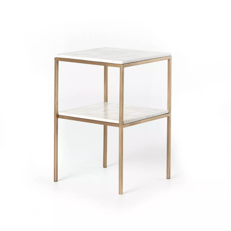 Piet Marble End Table, Antique Brass