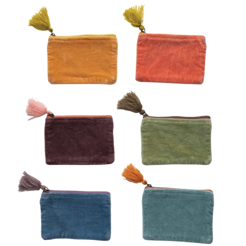 Velvet Zip Pouch w/Tassel, 6 Colors