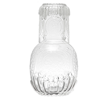 Embossed Glass Carafe w/Drinking Glass, Set