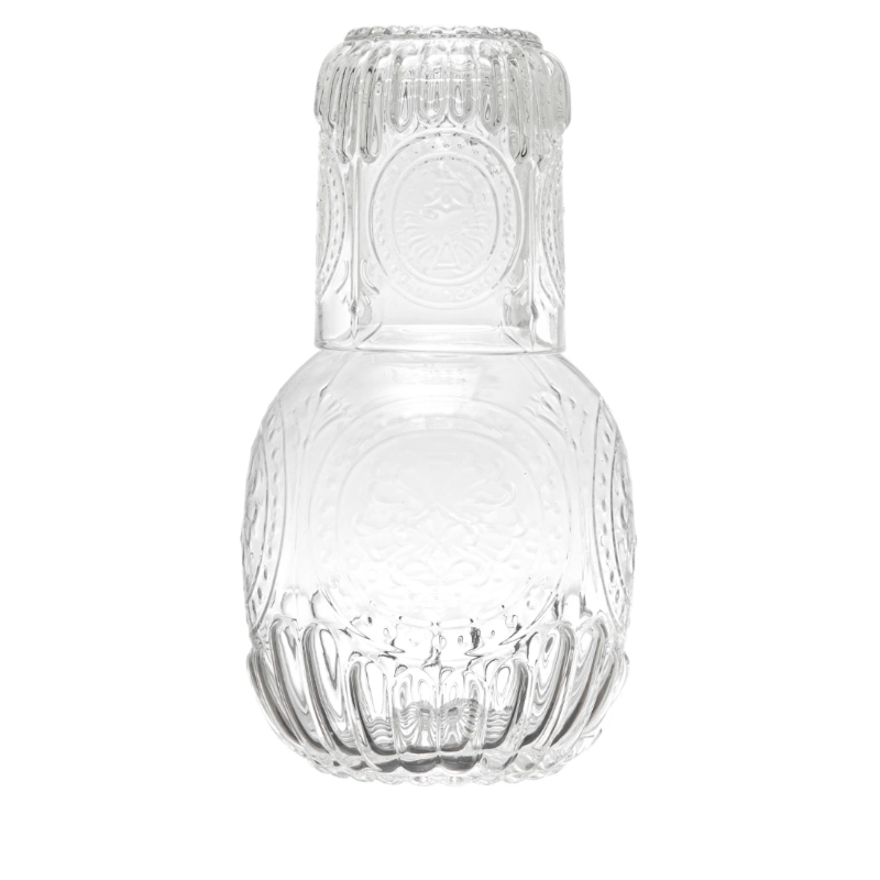 Embossed Glass Carafe w/Drinking Glass, Set