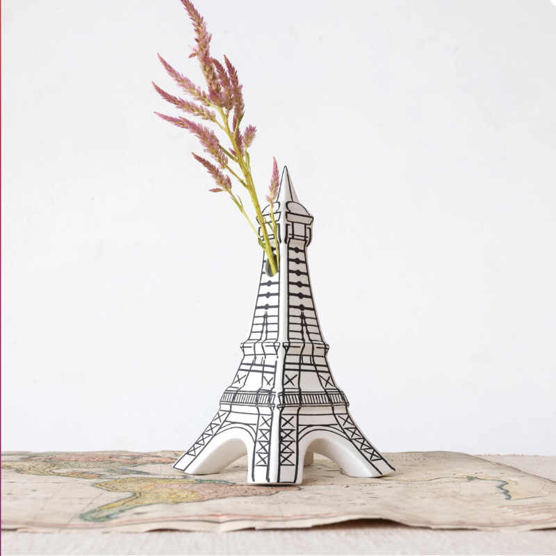 Hand-Painted Stoneware Bisque Eiffel Tower Vase