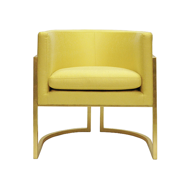 Gold Leaf Framed Barrel Chair, Citron