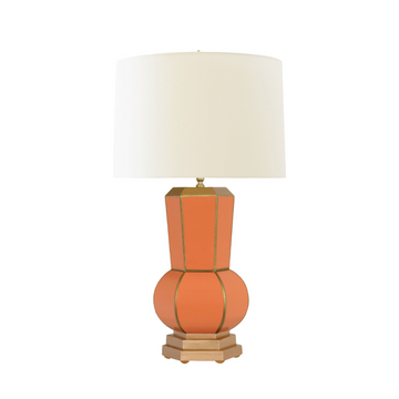 Hand Painted Gourd Shape Tole Table Lamp, Orange/Gold