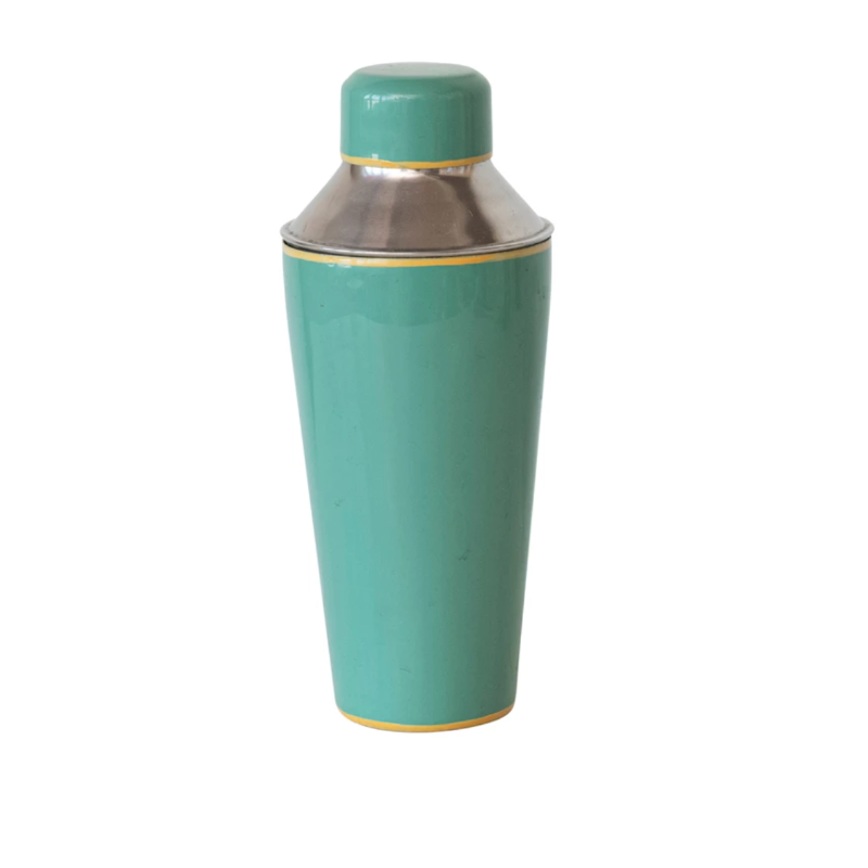 Stainless Steel Cocktail Shaker, Enameled Turquoise