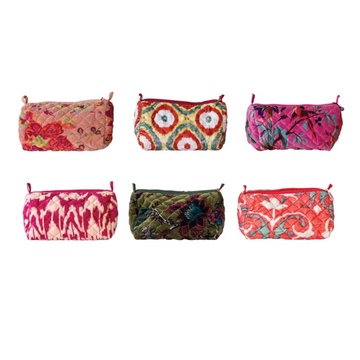 Quilted Cotton Velvet Zip Pouch, Pattern Prints