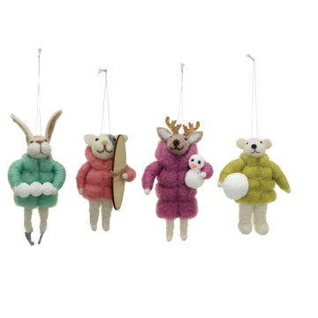 Handmade Wool Felt Animal in Winter Coat Ornament