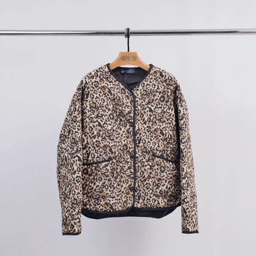 Leopard Print Quilted Jacket with Snap Buttons