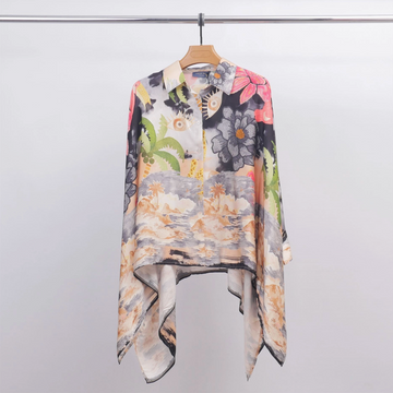 Oversized Patterned Cape Blouse, Black