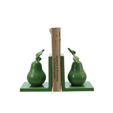 Cast Iron Pear Bookends, Green, Set of 2