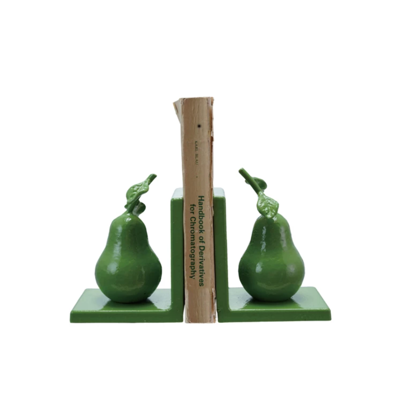 Cast Iron Pear Bookends, Green, Set of 2