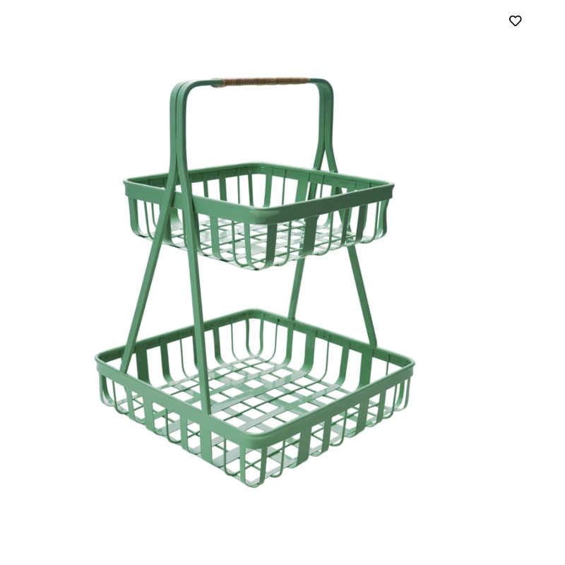 Metal 2-Tier Tray w/Rattan Wrapped Handle, Mint