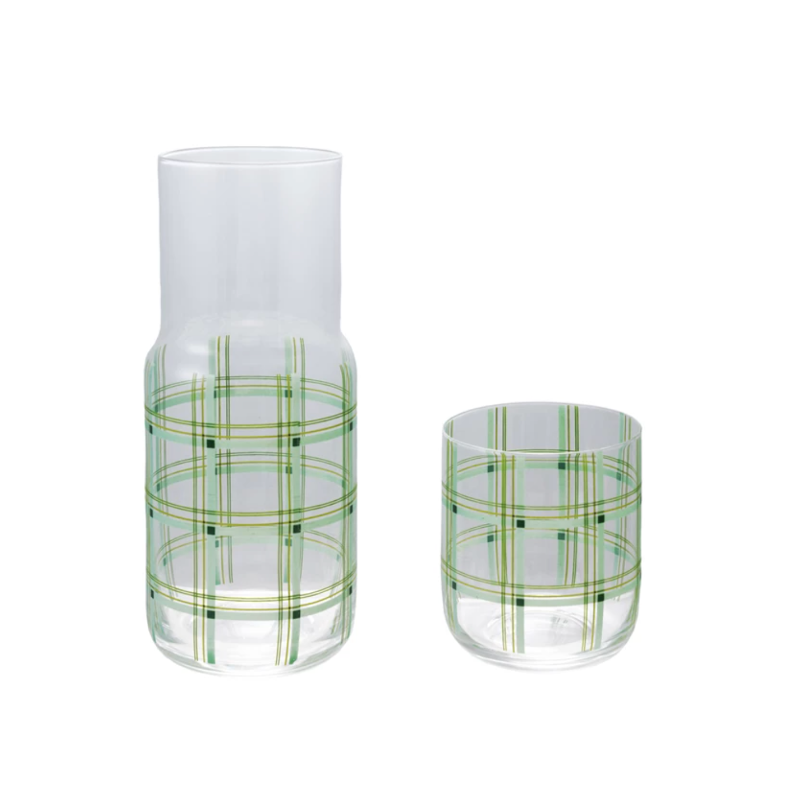 Glass Carafe w/Drinking Glass Set, Green