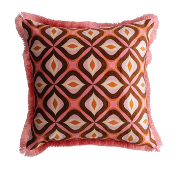 Velvet Printed Pillow w/Eyelash Fringe, 20