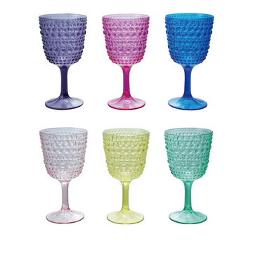 Acrylic Stemmed Wine Glass, Raised Dots, 6 Colors