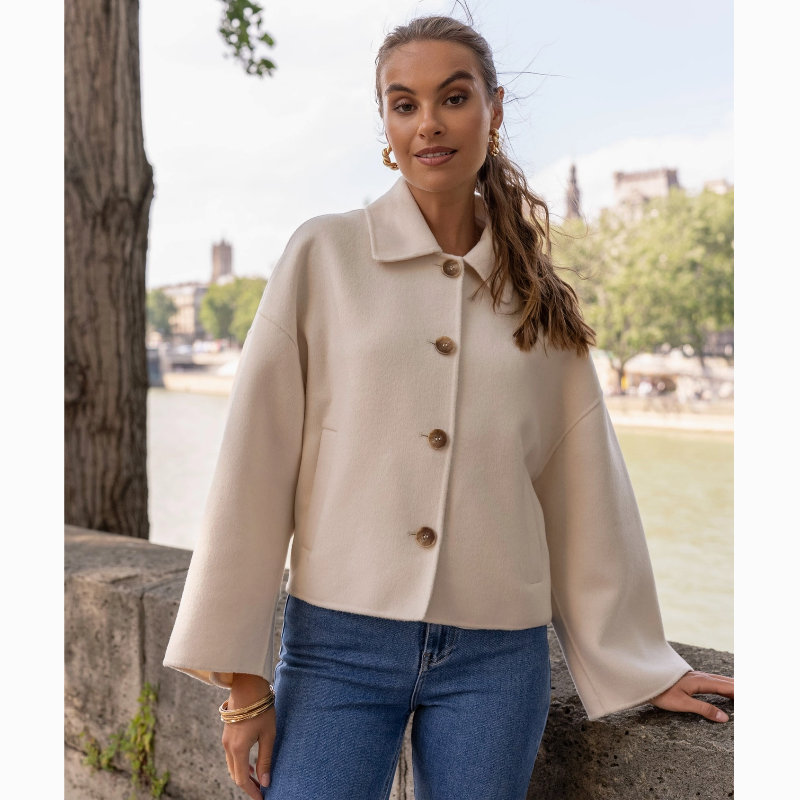 Handmade Oversized Cropped Wool Blend Coat