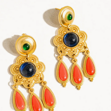 Aperol 18K Gold Vintage Flower Dangle Earrings