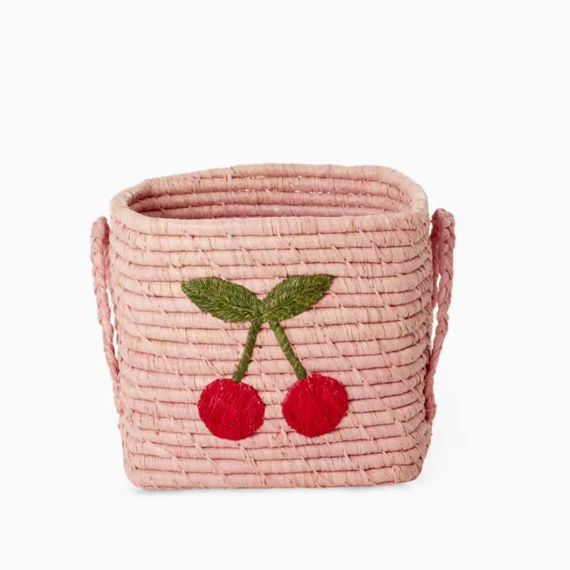 Square Raffia Basket, Big Cherry, Pink