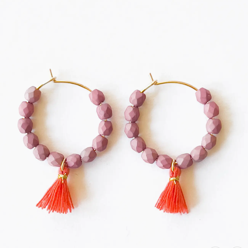 Small Hoop Earrings with Beads & Tassels