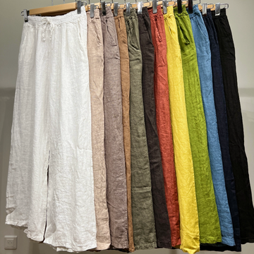 Wide Leg Drawstring Linen Pants, Italy