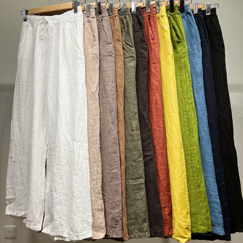 Wide Leg Drawstring Linen Pants, Italy