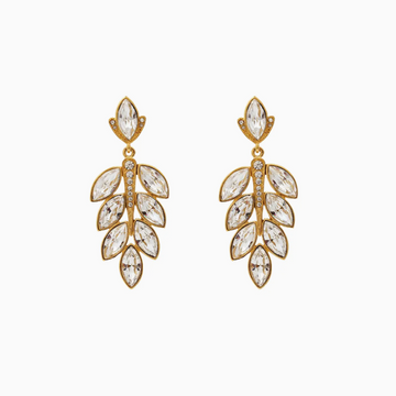 Cascading Crystal Leaves Earrings, Pierced/Clip