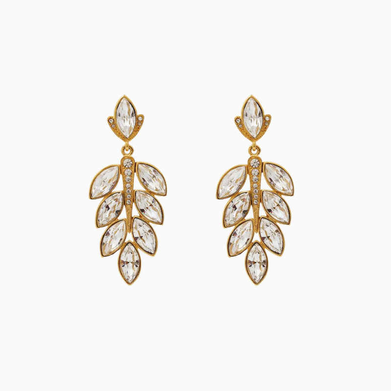 Cascading Crystal Leaves Earrings, Pierced/Clip