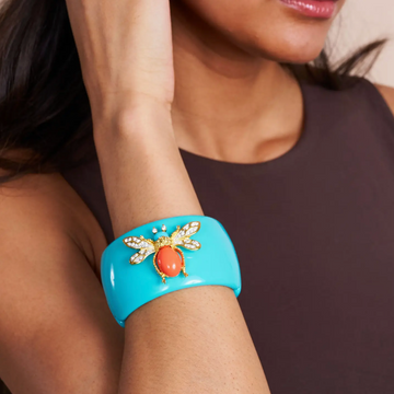Turquoise & Coral Bee Cuff Bracelet