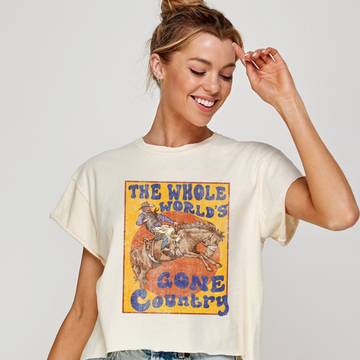 The Whole World Gone Country Vintage Graphic Crop Top