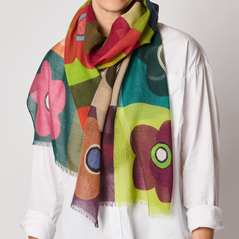 Flower Pow Oversized Wool Scarf, Brights Multi