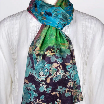 Eliza Floral Silk Scarf, Navy