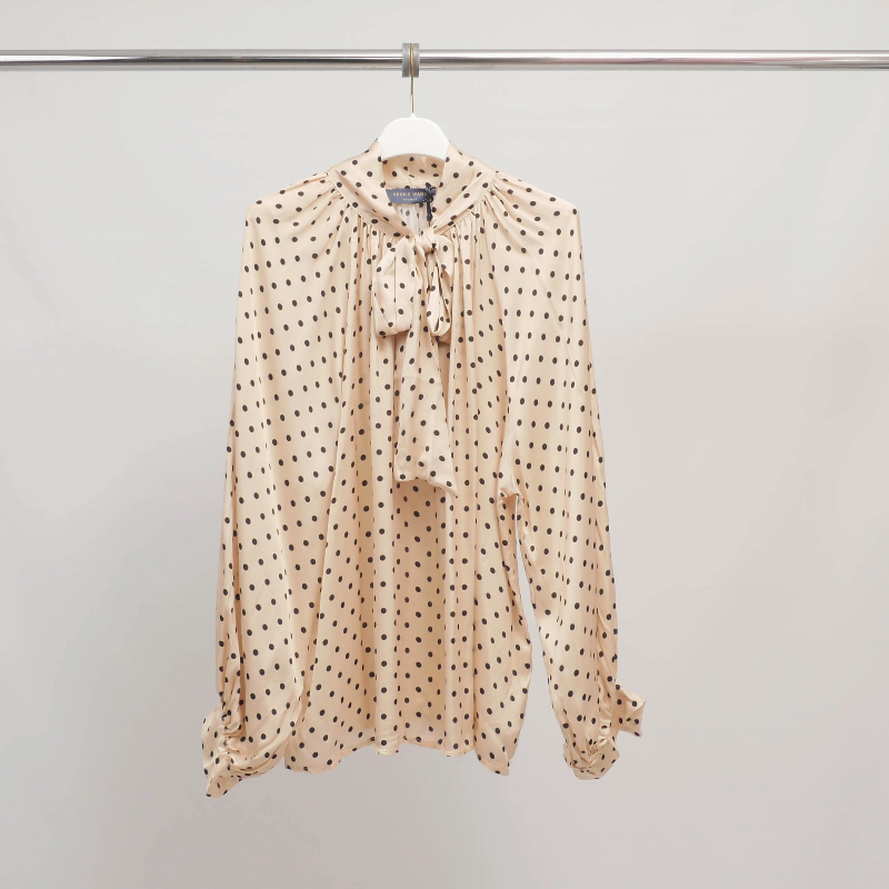Polka Dot Satin Blouse, Lavalliére Collar
