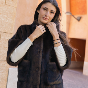 Short Faux Fur Jacket, Chocolate Brown