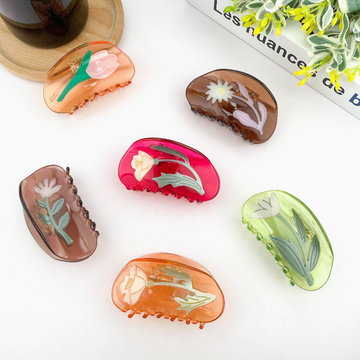 Floral Hair Claw, Light Coffee