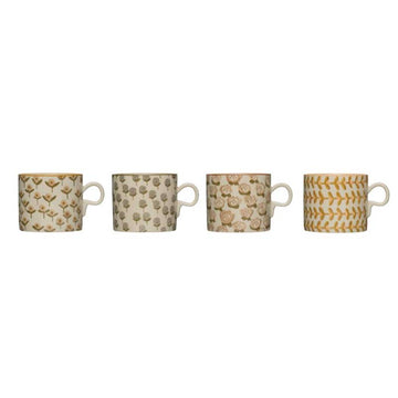 Hand Stamped Stoneware Mug, Floral Pattern