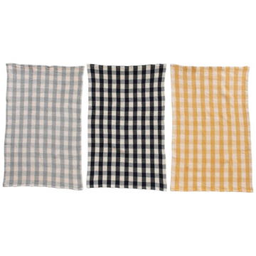 Cotton Waffle Weave Tea Towels, Gingham, Set of 3