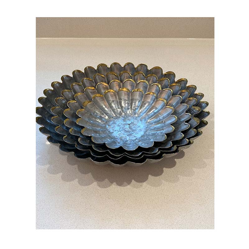 Fluted Galvanized Metal Serving Tray, Round, Set of 4