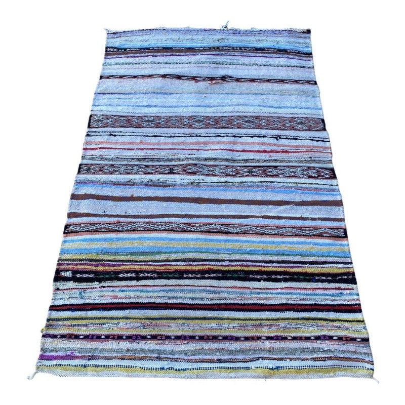 Hand Woven Striped Rug, Lt Blue, 6.5