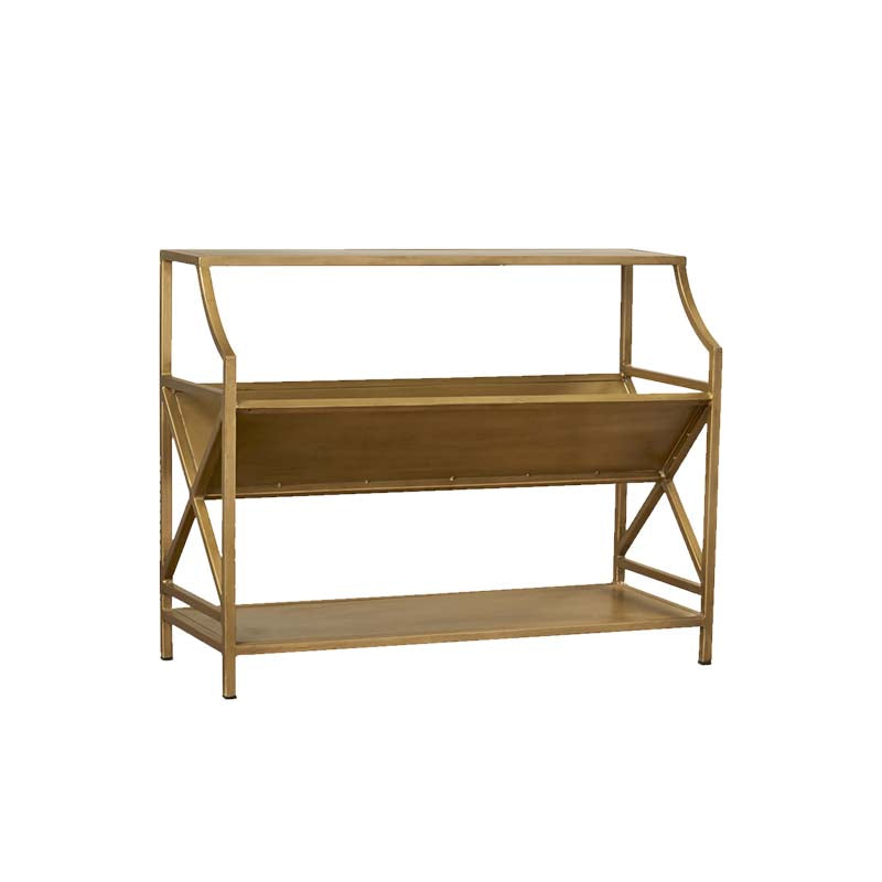 Metal Library Book Rack, Antique Gold Finish