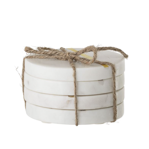 Round Marble Coasters with Gold Finish, Set of 4